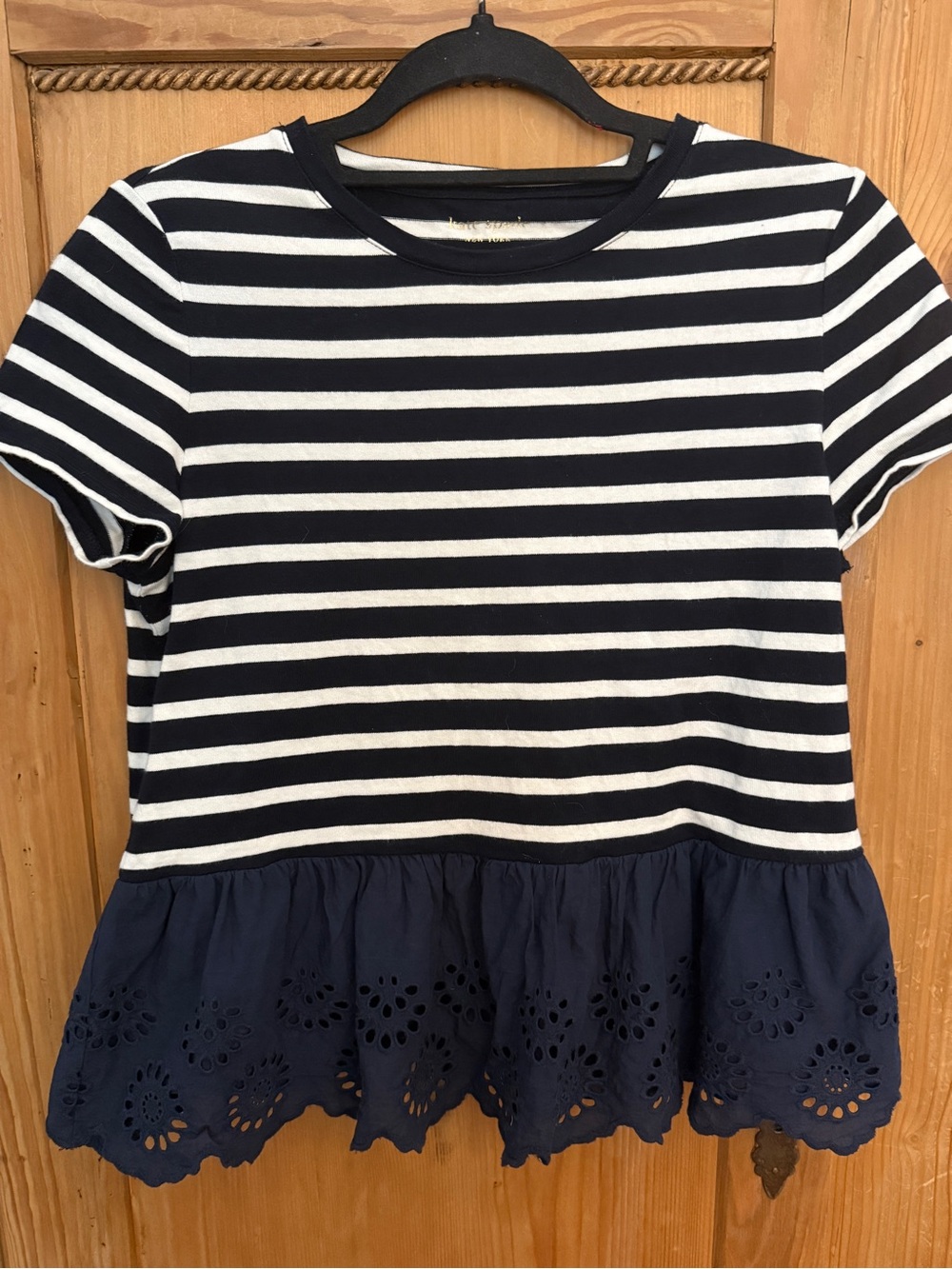kate spade Navy and White Striped Short Sleeve Peplum Top
